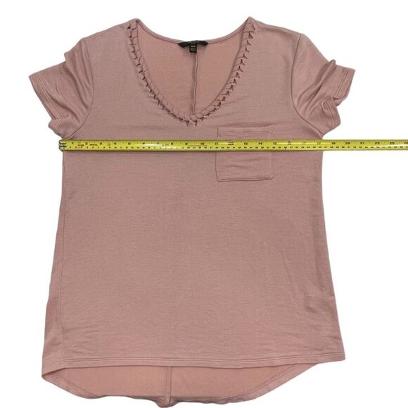 TRESICS Luxe Women's Hi-Lo Pullover Top Medium Rose Braided V-Neck Short Sleeves - Picture 9 of 13